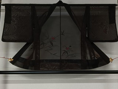 平和屋着物▽羽織　スリーシーズン　春夏秋　塵除け　紗　流水花文　黒地　正絹　逸品　未使用　AABL3825jh