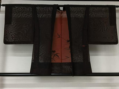 平和屋着物▽羽織　スリーシーズン　春夏秋　塵除け　紗　流水花文　黒地　正絹　逸品　未使用　AABL3825jh