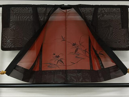 平和屋着物▽羽織　スリーシーズン　春夏秋　塵除け　紗　流水花文　黒地　正絹　逸品　未使用　AABL3825jh