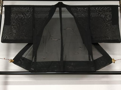 平和屋着物▽羽織　スリーシーズン　春夏秋　塵除け　絽　霞文　黒地　正絹　逸品　AABL3826jh