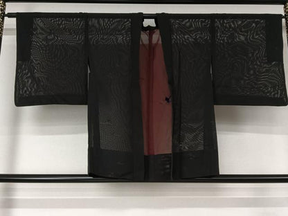 平和屋着物▽羽織　スリーシーズン　春夏秋　塵除け　絽　霞文　黒地　正絹　逸品　AABL3826jh