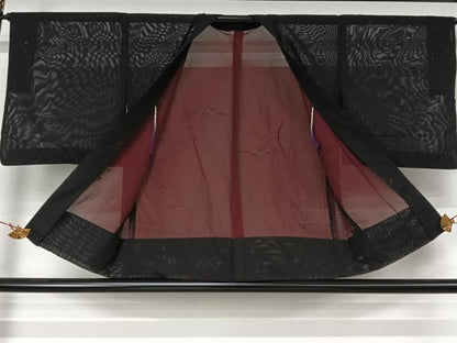 平和屋着物▽羽織　スリーシーズン　春夏秋　塵除け　絽　霞文　黒地　正絹　逸品　AABL3826jh
