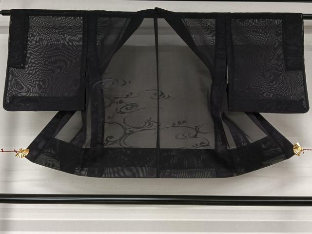 平和屋着物▽羽織　スリーシーズン　春夏秋　塵除け　流水紋紗　黒地　正絹　逸品　AABL3827jh