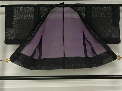 平和屋着物▽羽織　スリーシーズン　春夏秋　塵除け　流水紋紗　黒地　正絹　逸品　AABL3827jh