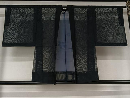 平和屋着物▽羽織　スリーシーズン　春夏秋　塵除け　流水花紋紗　黒地　正絹　逸品　AABL3828jh