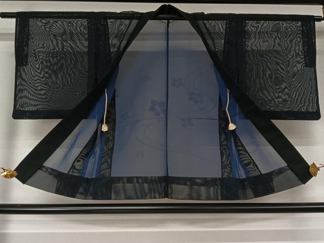 平和屋着物▽羽織　スリーシーズン　春夏秋　塵除け　流水花紋紗　黒地　正絹　逸品　AABL3828jh