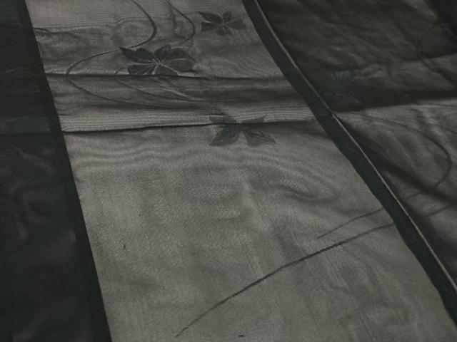 平和屋着物▽羽織　スリーシーズン　春夏秋　塵除け　流水花紋紗　黒地　正絹　逸品　AABL3828jh