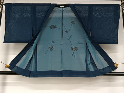 平和屋着物▽羽織　スリーシーズン　春夏秋　塵除け　草花文　正絹　逸品　AABL3829jh