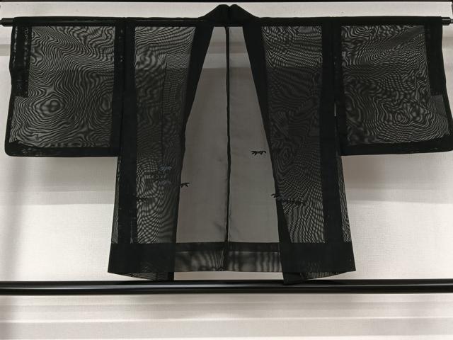 平和屋着物▽羽織　スリーシーズン　春夏秋　塵除け　紗　笹の葉文　黒地　正絹　逸品　AABL3831jh