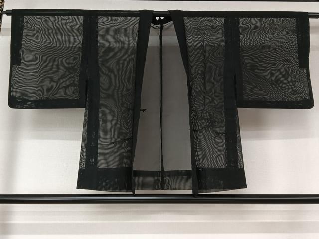 平和屋着物▽羽織　スリーシーズン　春夏秋　塵除け　紗　笹の葉文　黒地　正絹　逸品　AABL3831jh