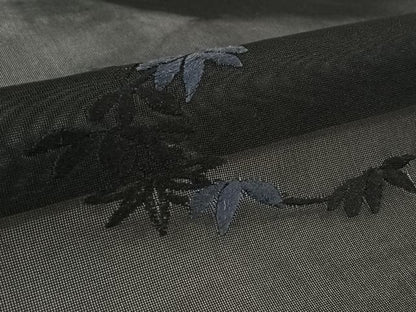 平和屋着物▽羽織　スリーシーズン　春夏秋　塵除け　紗　笹の葉文　黒地　正絹　逸品　AABL3831jh