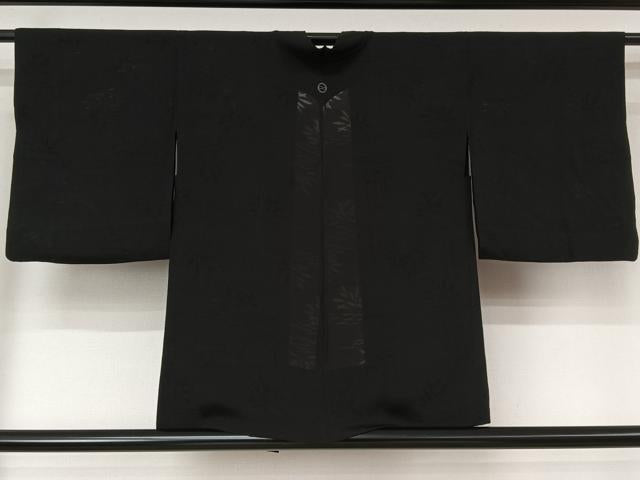 平和屋着物▽羽織　スリーシーズン　春夏秋　塵除け　草葉紋紗　黒地　正絹　逸品　AABL3832jh