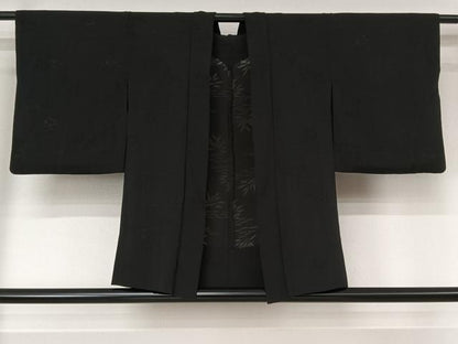 平和屋着物▽羽織　スリーシーズン　春夏秋　塵除け　草葉紋紗　黒地　正絹　逸品　AABL3832jh