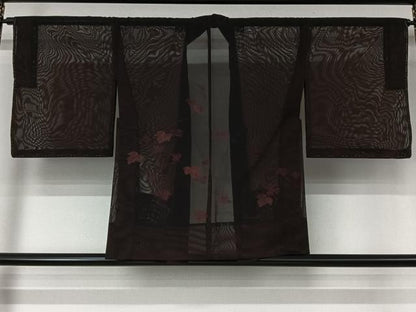 平和屋着物▽羽織　スリーシーズン　春夏秋　塵除け　紗　唐草文　黒地　正絹　逸品　未使用　AABL3835jh