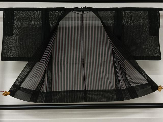 平和屋着物▽羽織　スリーシーズン　春夏秋　塵除け　縞紋紗　正絹　逸品　AABL3836jh