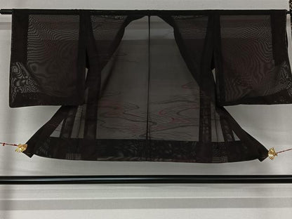 平和屋着物▽羽織　スリーシーズン　春夏秋　塵除け　紗　流水芝文　黒地　正絹　逸品　AABL3838jh