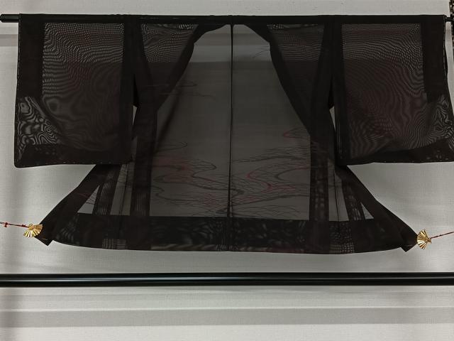 平和屋着物▽羽織　スリーシーズン　春夏秋　塵除け　紗　流水芝文　黒地　正絹　逸品　AABL3838jh