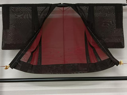 平和屋着物▽羽織　スリーシーズン　春夏秋　塵除け　紗　流水芝文　黒地　正絹　逸品　AABL3838jh