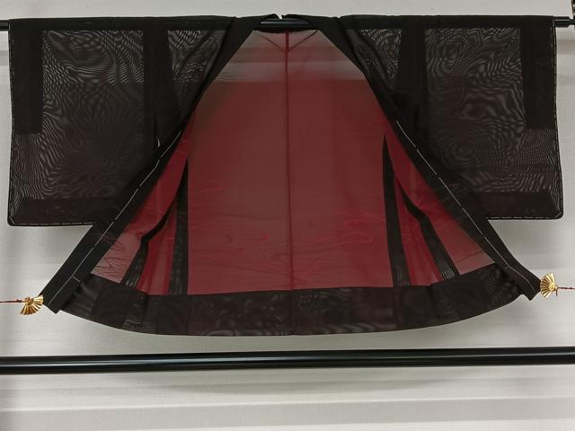 平和屋着物▽羽織　スリーシーズン　春夏秋　塵除け　紗　流水芝文　黒地　正絹　逸品　AABL3838jh