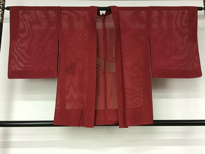 平和屋着物▽羽織　スリーシーズン　春夏秋　塵除け　紗　亀甲花菱文　真紅色　正絹　逸品　AABL3841jh