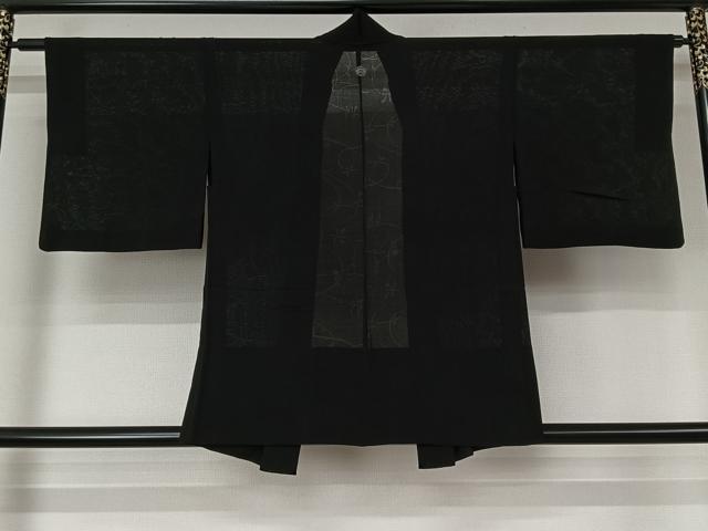 平和屋着物▽羽織　スリーシーズン　春夏秋　塵除け　絽縮緬　草花文　黒地　正絹　逸品　AABL3842jh
