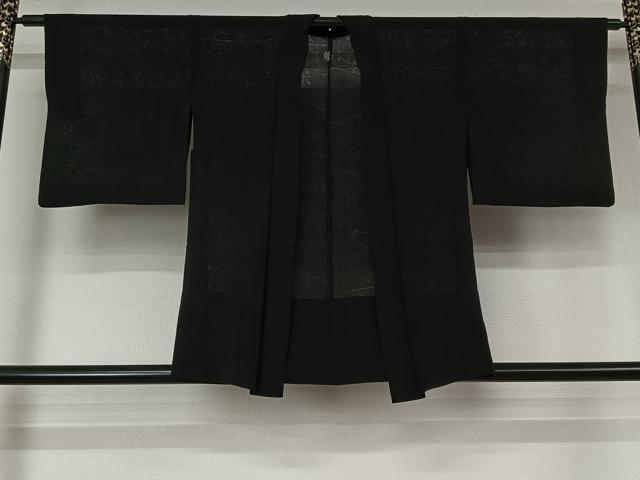 平和屋着物▽羽織　スリーシーズン　春夏秋　塵除け　絽縮緬　草花文　黒地　正絹　逸品　AABL3842jh