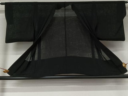 平和屋着物▽羽織　スリーシーズン　春夏秋　塵除け　絽縮緬　草花文　黒地　正絹　逸品　AABL3842jh