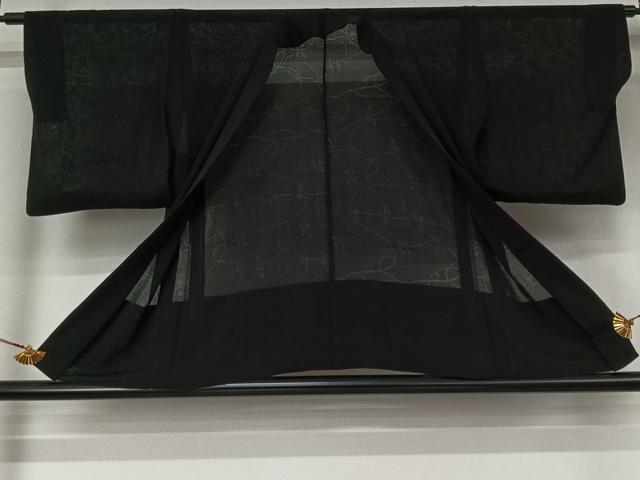 平和屋着物▽羽織　スリーシーズン　春夏秋　塵除け　絽縮緬　草花文　黒地　正絹　逸品　AABL3842jh