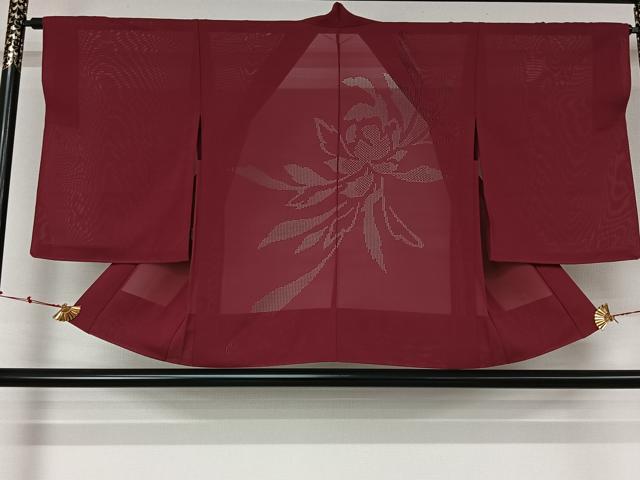 平和屋着物▽羽織　スリーシーズン　春夏秋　塵除け　絽　草花文　中紅色　正絹　逸品　AABL3843jh