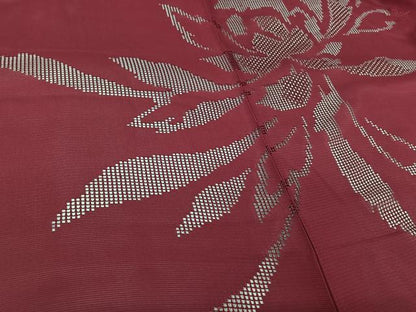 平和屋着物▽羽織　スリーシーズン　春夏秋　塵除け　絽　草花文　中紅色　正絹　逸品　AABL3843jh