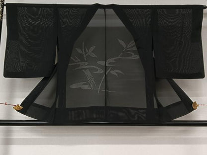 平和屋着物▽羽織　スリーシーズン　春夏秋　塵除け　絽　笹竹文　黒地　正絹　逸品　AABL3844jh