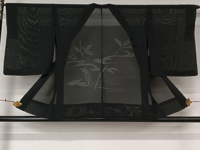 平和屋着物▽羽織　スリーシーズン　春夏秋　塵除け　絽　笹竹文　黒地　正絹　逸品　AABL3844jh