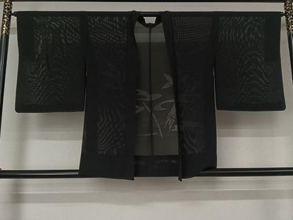 平和屋着物▽羽織　スリーシーズン　春夏秋　塵除け　絽　笹竹文　黒地　正絹　逸品　AABL3844jh