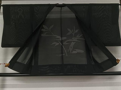 平和屋着物▽羽織　スリーシーズン　春夏秋　塵除け　絽　笹竹文　黒地　正絹　逸品　AABL3844jh