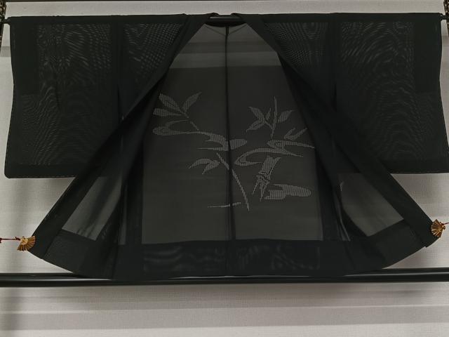 平和屋着物▽羽織　スリーシーズン　春夏秋　塵除け　絽　笹竹文　黒地　正絹　逸品　AABL3844jh