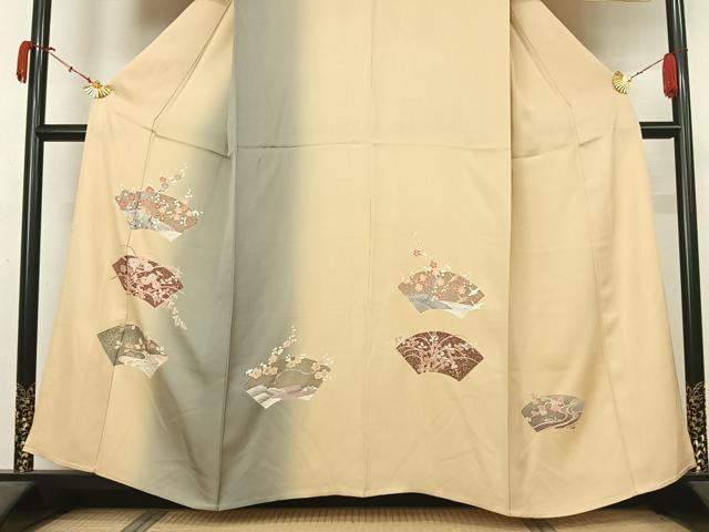 平和屋着物▽訪問着　単衣　刺繍　地紙花文　暈し染め　金銀彩　正絹　逸品　AABL3846jh