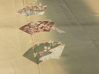 平和屋着物▽訪問着　単衣　刺繍　地紙花文　暈し染め　金銀彩　正絹　逸品　AABL3846jh