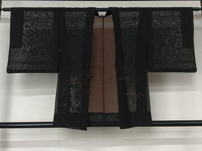 平和屋着物▽羽織　スリーシーズン　春夏秋　塵除け　紗　笹竹文　黒地　洗える着物　AABL3848jh