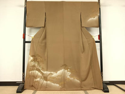 平和屋着物▽訪問着　単衣　駒刺繍　笹竹楽器文　暈し染め　金彩　正絹　逸品　AABL3855jh