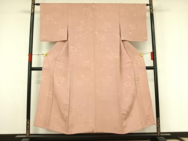 平和屋着物▽上質な色無地　単衣　草花地紋　薄柿色　正絹　逸品　AABL3856jh
