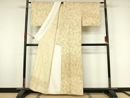 平和屋着物▽訪問着　単衣　手描き　仕覆花文　正絹　逸品　AABL3858jh
