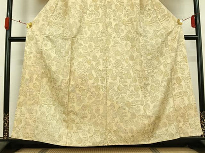 平和屋着物▽訪問着　単衣　手描き　仕覆花文　正絹　逸品　AABL3858jh