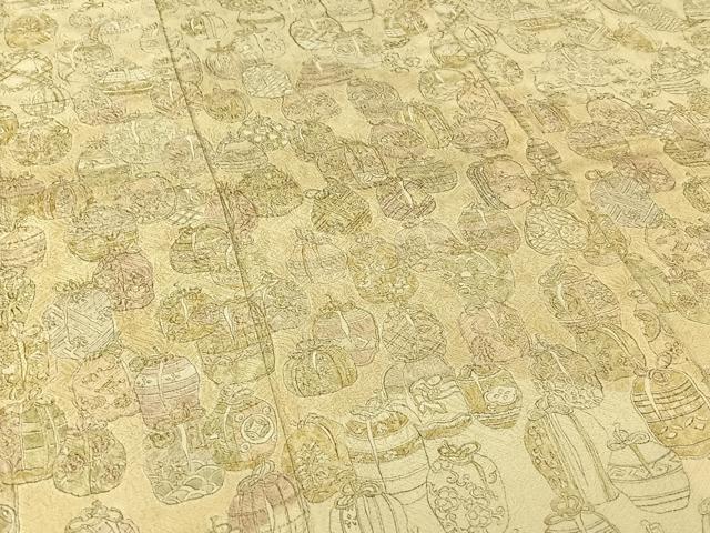 平和屋着物▽訪問着　単衣　手描き　仕覆花文　正絹　逸品　AABL3858jh