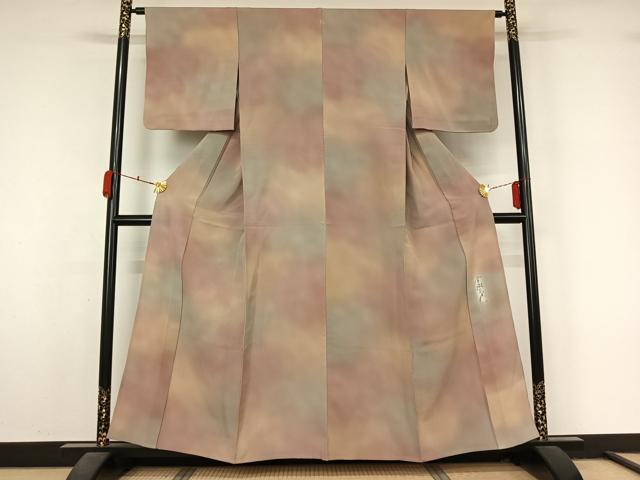 平和屋着物▽染色作家　斉藤三才　小紋　単衣　霞文　暈し染め　正絹　逸品　AABL3859jh