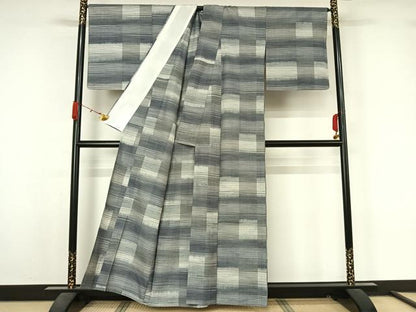 平和屋着物▽上質な紬　単衣　横段文　正絹　逸品　AABL3861jh