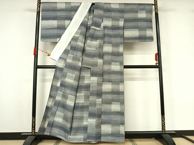 平和屋着物▽上質な紬　単衣　横段文　正絹　逸品　AABL3861jh