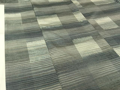 平和屋着物▽上質な紬　単衣　横段文　正絹　逸品　AABL3861jh