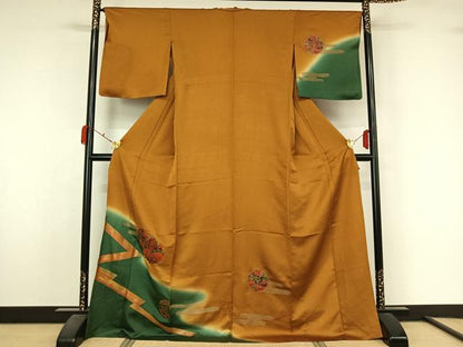 平和屋着物▽訪問着　単衣　花丸文　暈し染め　金銀彩　ロング丈　正絹　逸品　AABL3863jh