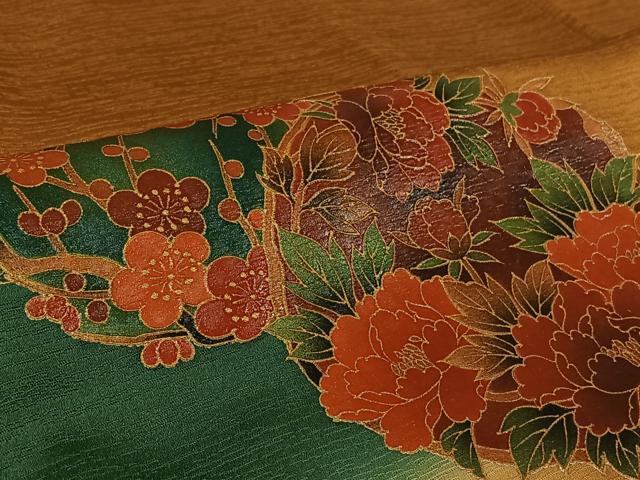 平和屋着物▽訪問着　単衣　花丸文　暈し染め　金銀彩　ロング丈　正絹　逸品　AABL3863jh