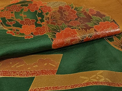 平和屋着物▽訪問着　単衣　花丸文　暈し染め　金銀彩　ロング丈　正絹　逸品　AABL3863jh